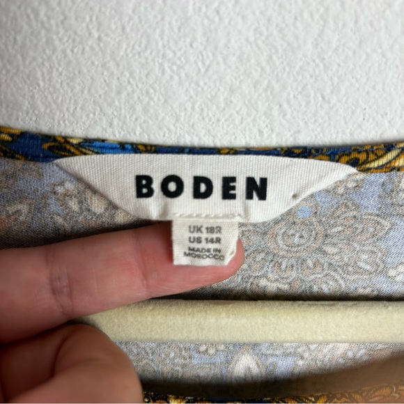 Boden Jersey Mini Dress in Harvest Gold Paisley puff sleeves size: 14R - Picture 8 of 12